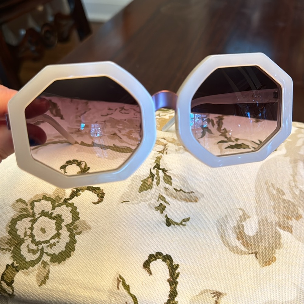 Wildfox White Octagonal Frame Sunglasses with Pink Lenses